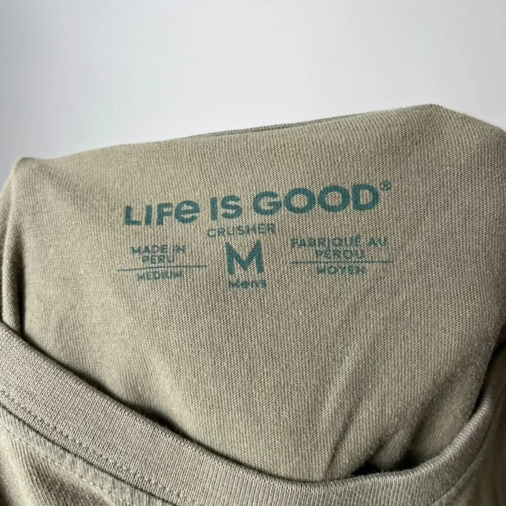 Life Is Good Army Green Golden Retriever Crusher T-shirt Men's Medium